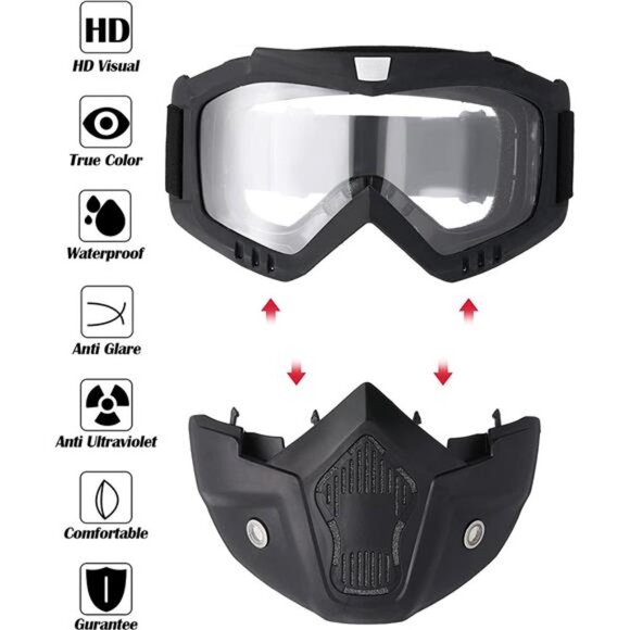 2 Pieces Motorcycle Goggles Helmet Riding Goggles Glasses With Face Cover - Picture 2 of 7